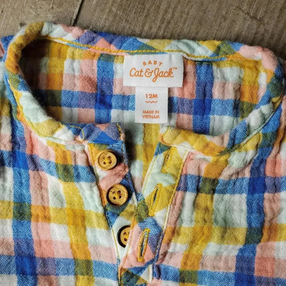 Baby Cat & Jack Plaid 12m 100% Cotton Baby Girls Bodysuit Short Sleeve Top NWOT